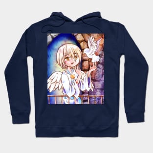 Angel and Dove Cute Original Anime Watercolor Painting Hoodie